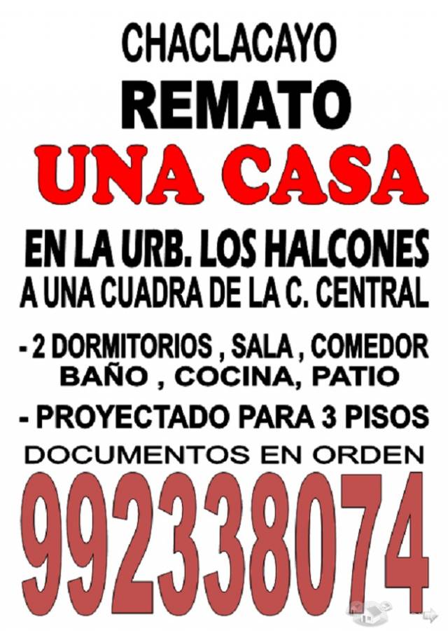 REMATO CASA CHACLACAYO URB. LOS HALCONES