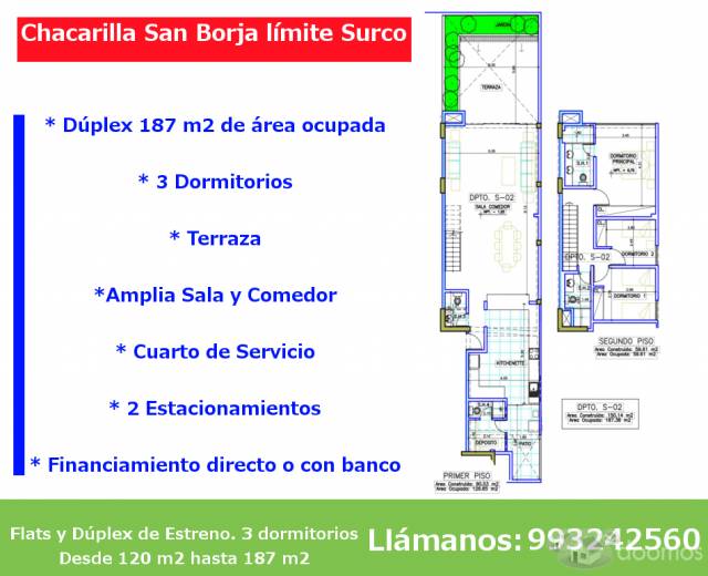 Duplex con terraza Estreno Chacarilla San Borja limite con Surco