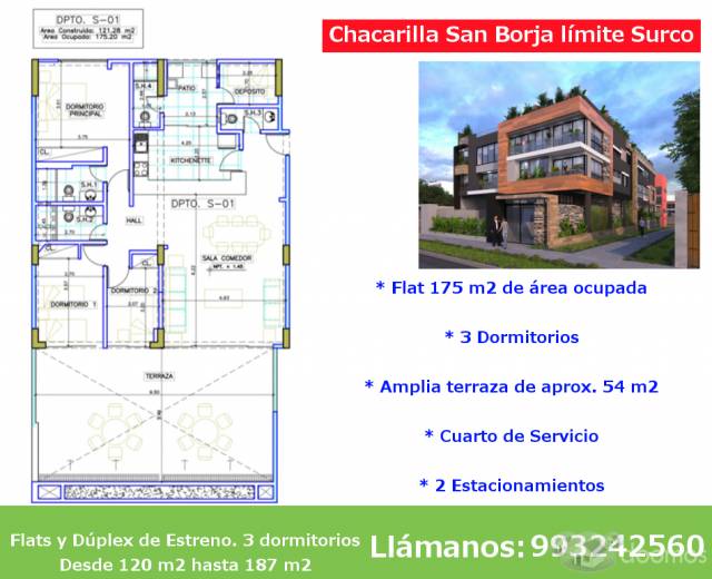 Departamento con amplia terraza Estreno Chacarilla San Borja limite con Surco