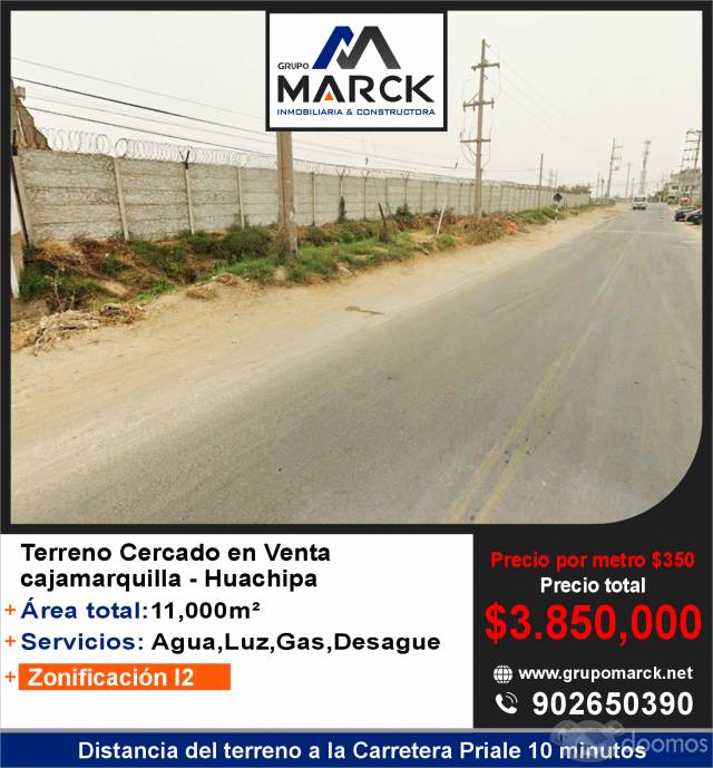 terreno en venta huachipa - cajamarquilla  11,000 metros